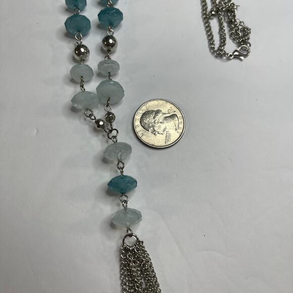 necklace blue faceted beads in silver tone setting tassel chic boho bohemian - Picture 6 of 11